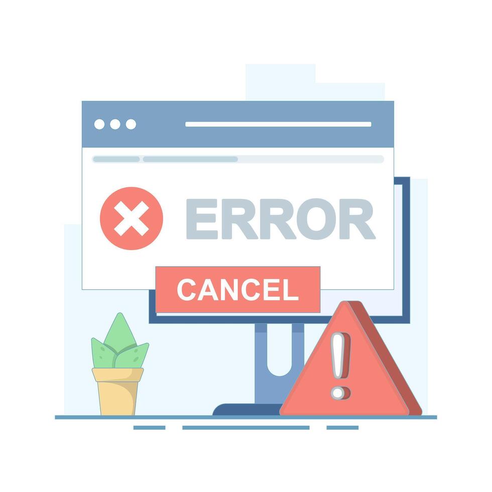 system error suppression concept. operating system error and warning notification, error message. operating system error, windows operating system error warning. flat illustration. vector