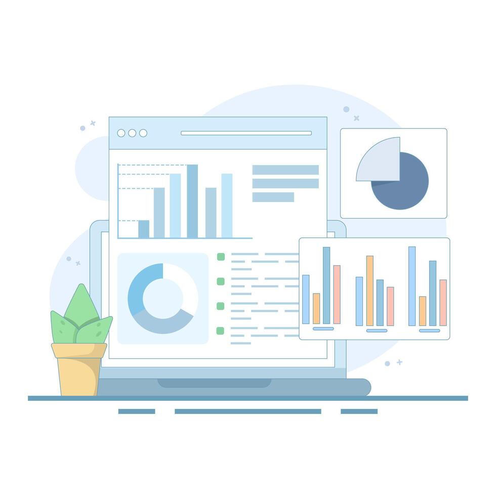 Digital Data Analysis Chart Concept Illustration. Graph diagram on Computer Screen. Digital financial chart. Diagram showing growth and profit. Design illustration on background. vector