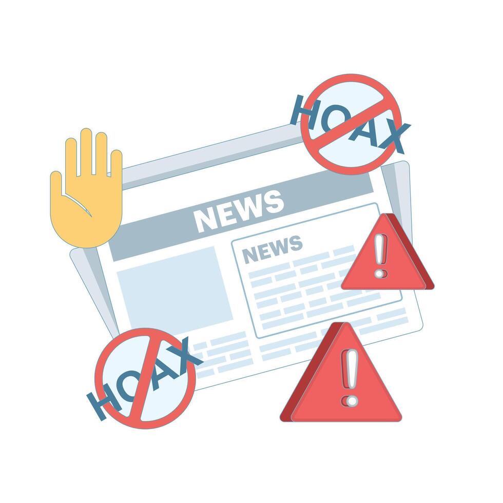 fake news concept, fake information in online news, stop the spread of fake news. Junk news content, Disinformation in newspapers. Stop misinformation on the internet and media. flat cartoon. vector