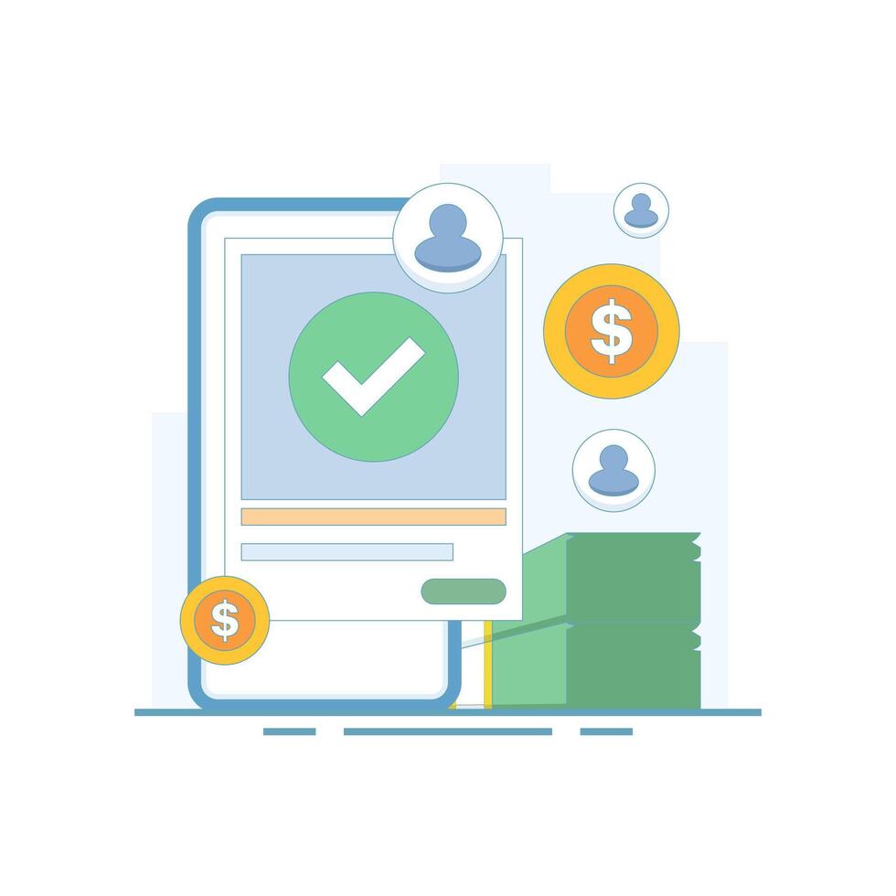 Mobile payment application concept, Money transfer successful. Payment application open securely via mobile phone, Financial technology online payment system, digital payment. vector