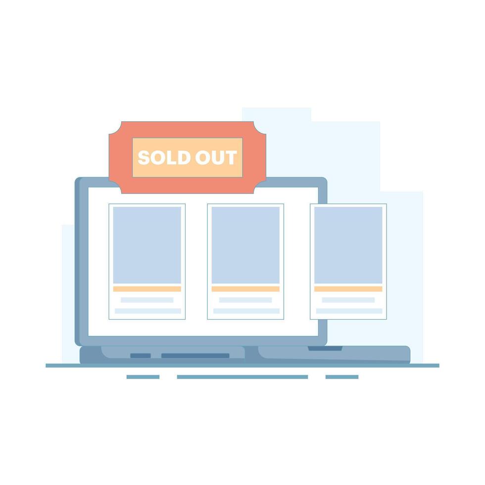 No ticket concept. Sold out event. Find popular events, Sold out tickets, full venue, overbooked, very popular festival, popular show, Online booking system. Flat illustration on background. vector