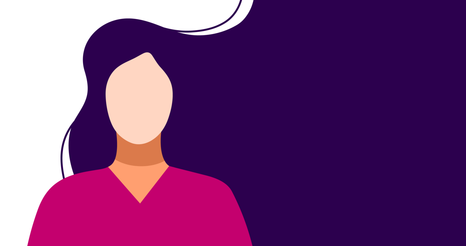Abstract woman with flowing hair. A minimalist graphic of a woman's profile with long, dark purple, wavy hair flowing to the side, symbolizing beauty, femininity, or abstract human form. png