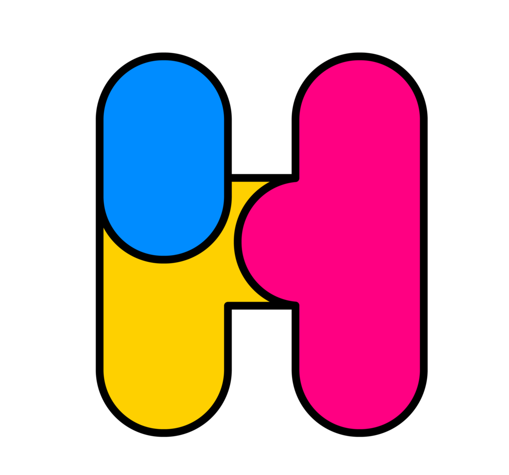Vibrant, Modern, and Playful H Letter Logo Design Featuring Bold Yellow, Blue, and Pink Rounded Shapes png
