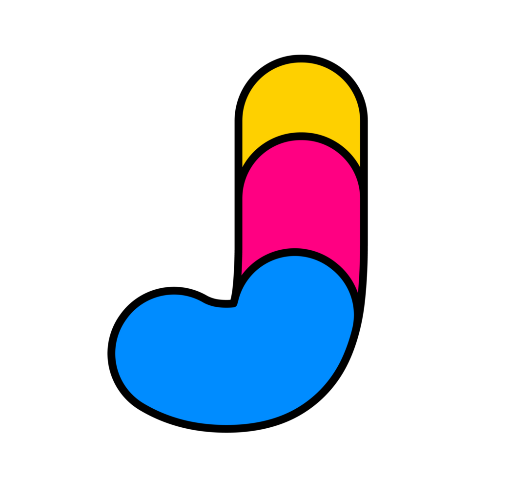 Vibrant and Playful J Letter Logo Design with Rounded, Overlapping Yellow, Pink, and Blue Geometric Shapes png