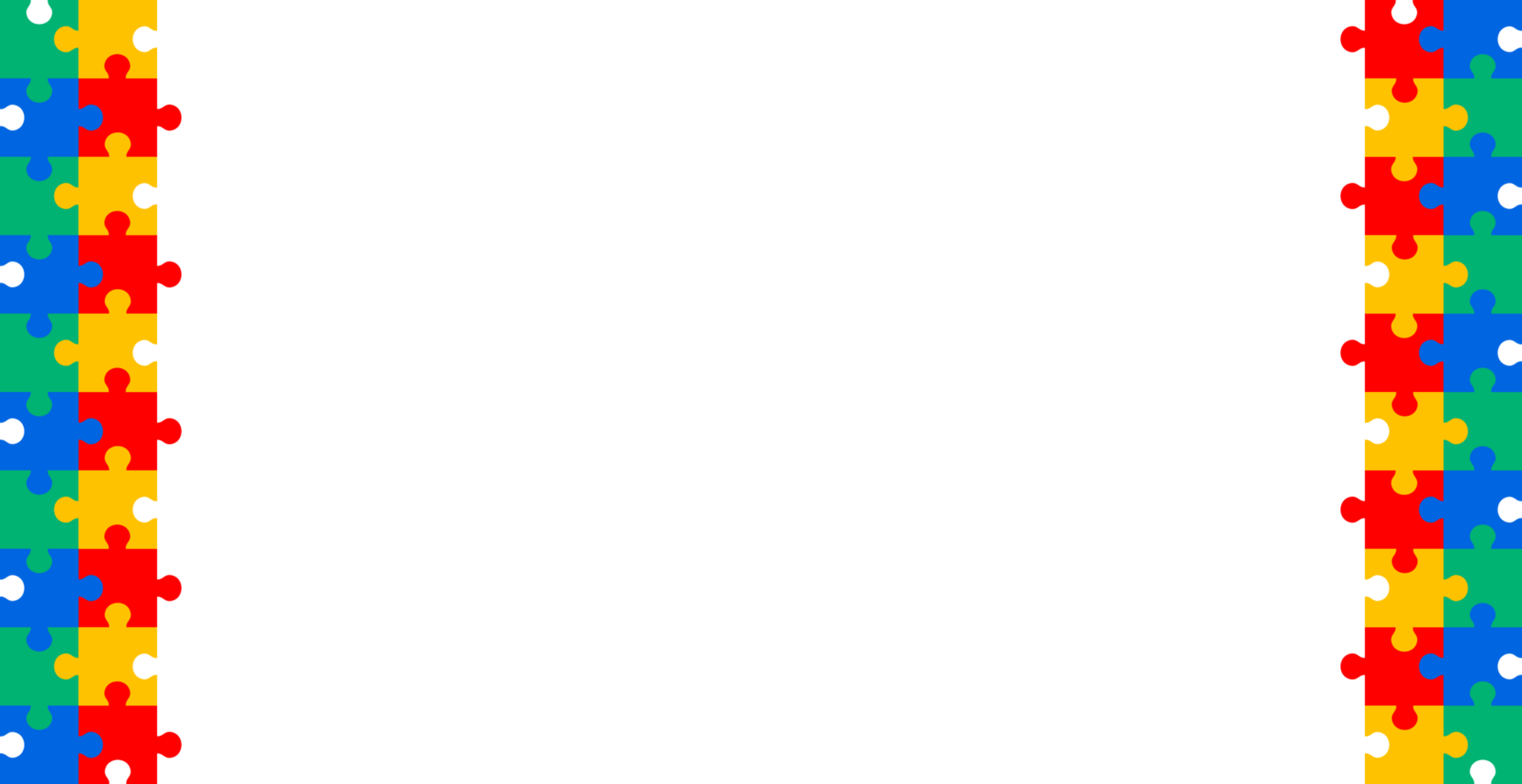 Vertical puzzle piece border. A vertical border of interlocking puzzle pieces in red, yellow, blue, and green, symbolizing autism awareness, neurodiversity, and complexity. png
