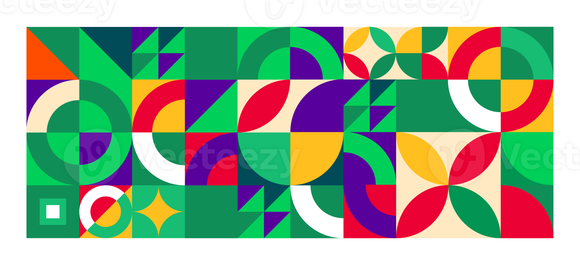 Abstract geometric pattern colorful. A tessellated pattern of geometric shapes in shades of green, red, yellow, and blue, representing abstract design, mosaic, or interconnectedness. png