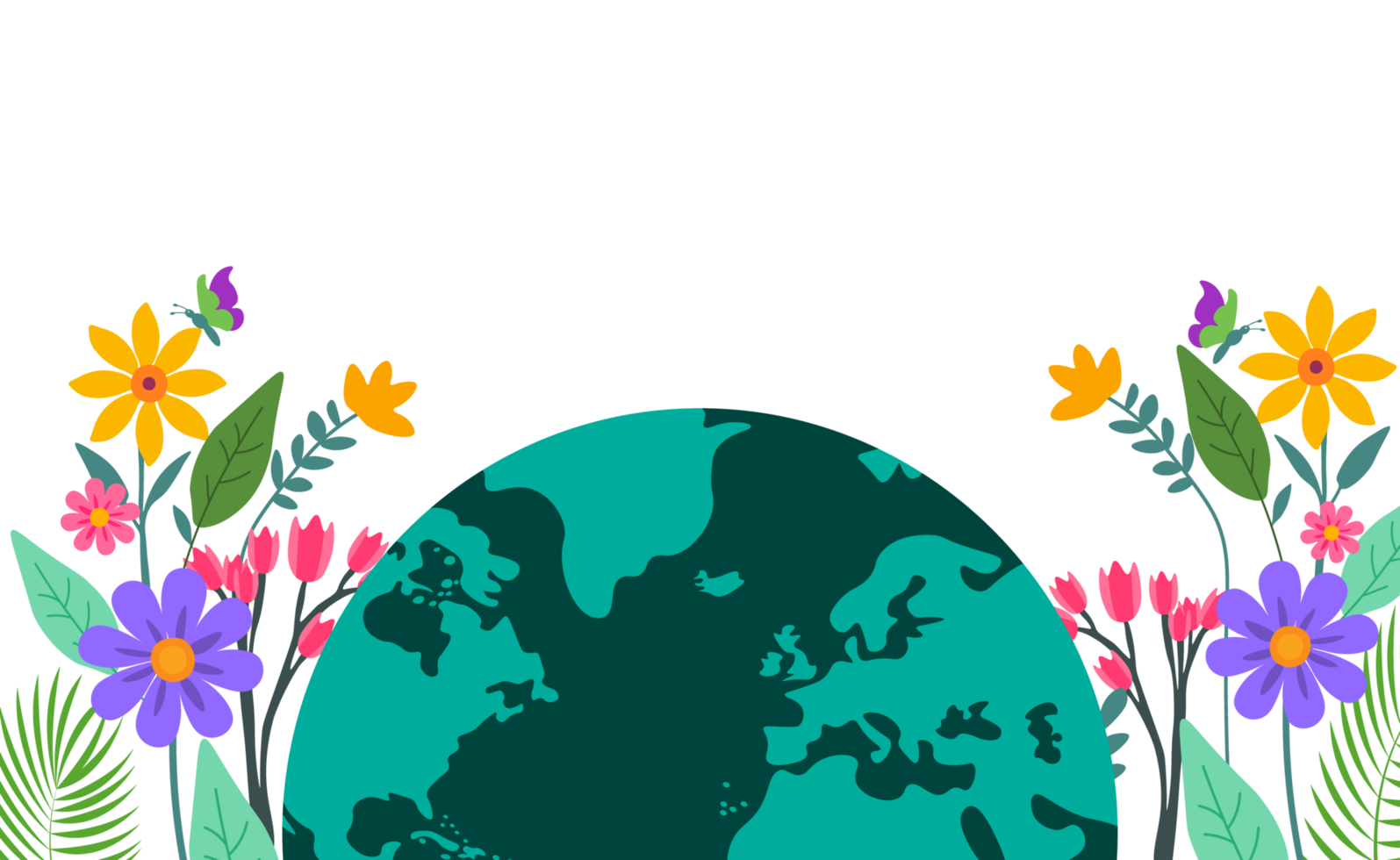 Earth globe with floral border. A blue and green Earth globe surrounded by vibrant flowers and leaves, symbolizing environmental care, nature, and sustainability. png