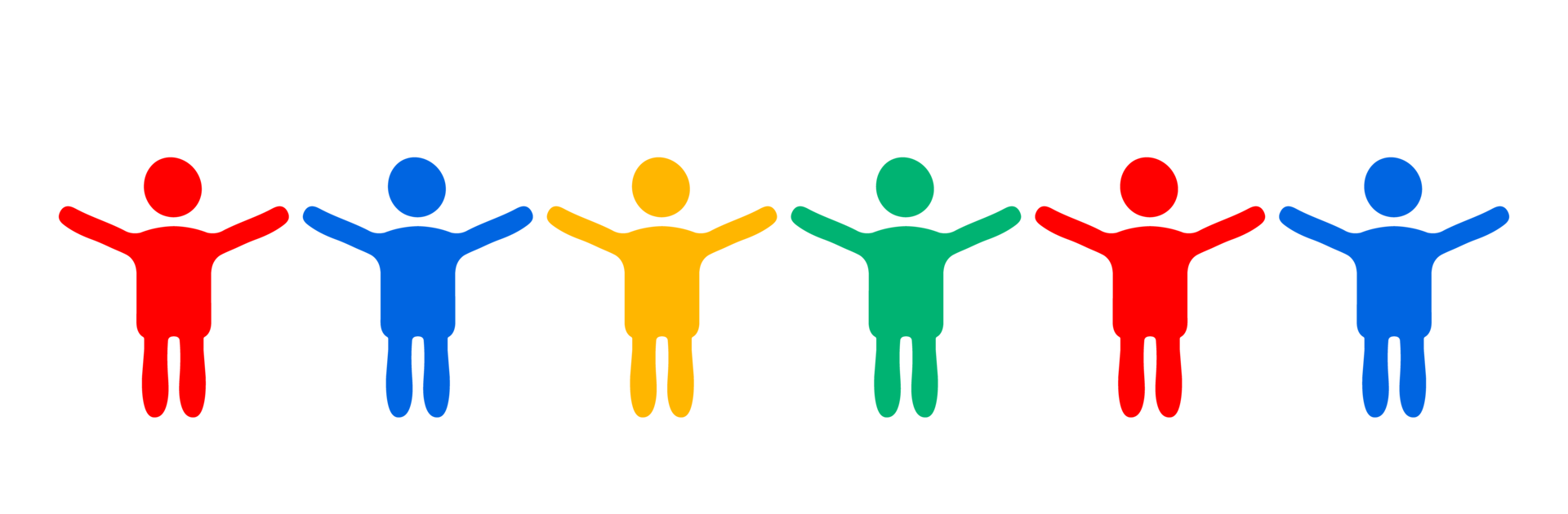 Diverse human chain unity. A colorful graphic of six stylized human figures in a chain, each a different color red, yellow, blue, green, symbolizing unity, diversity, and community. png