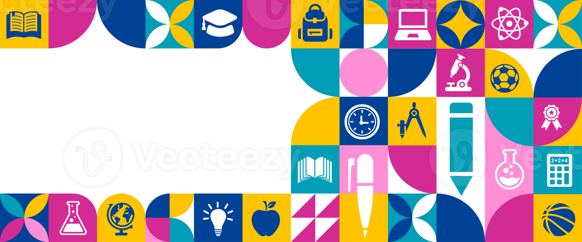 back to school education geometric shape college pattern background. A vibrant collection of minimalist white silhouette icon png