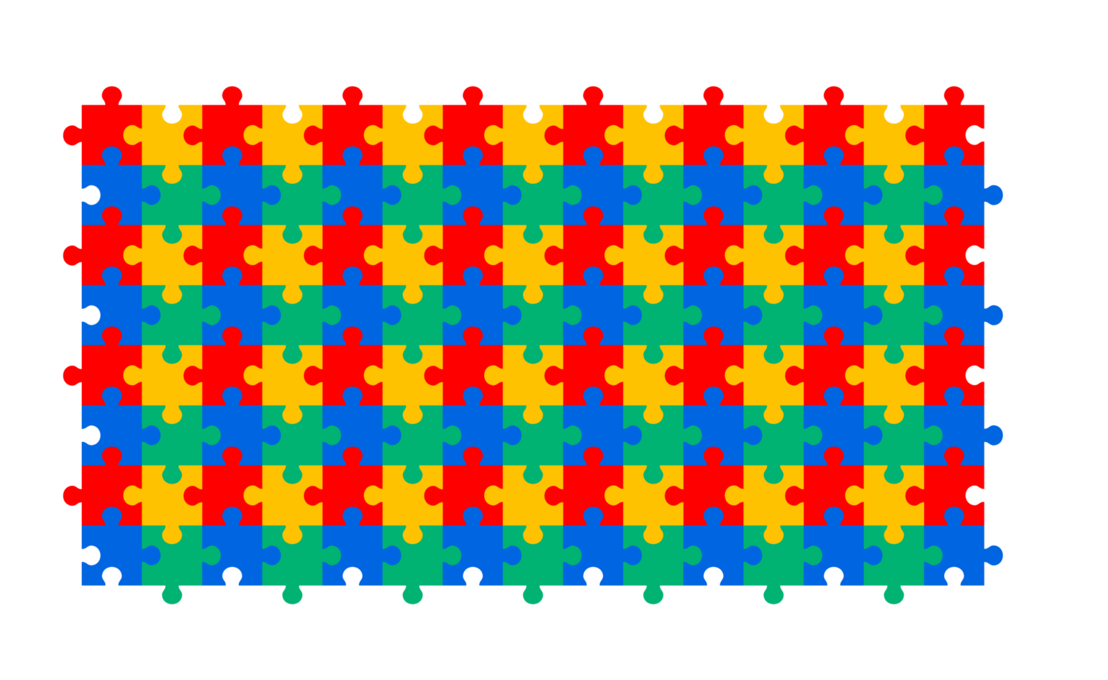 autisme conscience puzzle modèle une répéter modèle de emboîtement puzzle pièces dans rouge, jaune, bleu, et vert, symbolisant autisme conscience, neurodiversité, et complexité. png