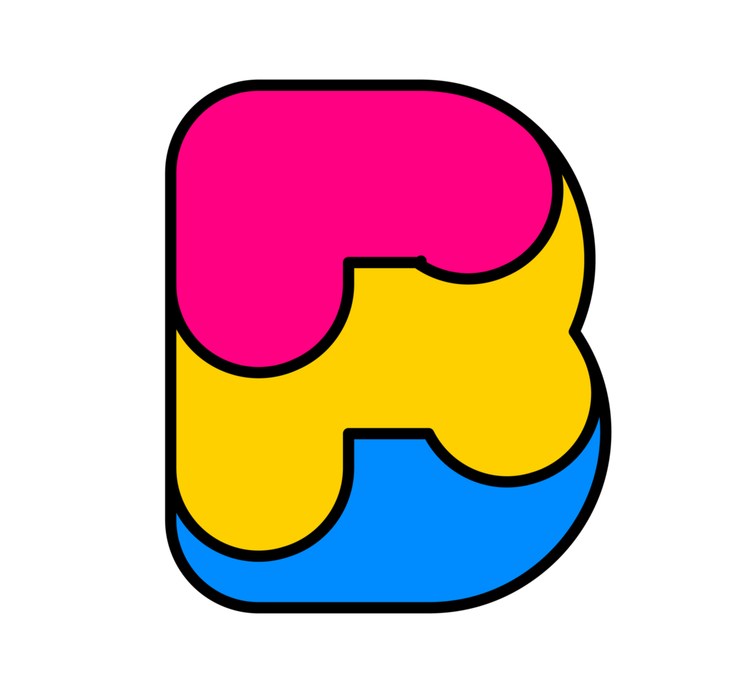 Vibrant and Modern B Letter Logo Design Featuring Overlapping, Rounded Pink, Yellow, and Blue Geometric Shapes png