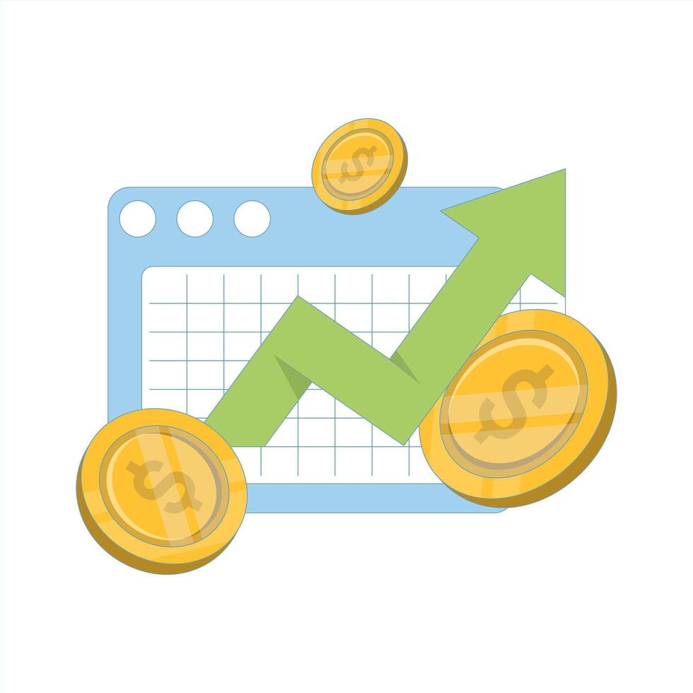 investment concept. Profit or gain graph. Successful business growth. Financial growth. Analyzing investment, financial success and money growth. Money growth concept. flat design illustration. vector