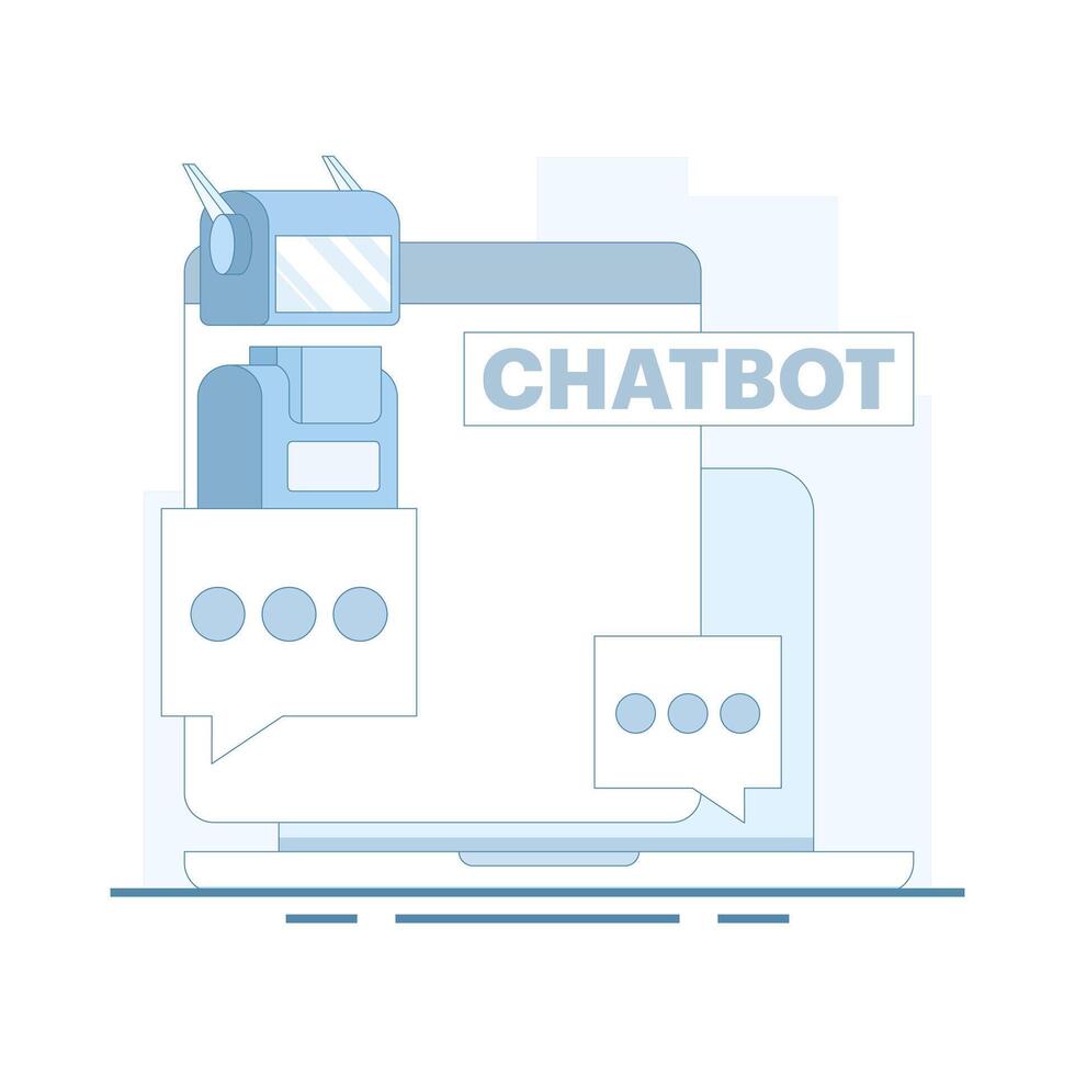 chatbot. futurista concepto de hablando ai chatbot pantalla. chateando con chatbot aplicación ai robot asistente, artificial inteligencia robot asistente, en línea cliente apoyo. ilustración vector