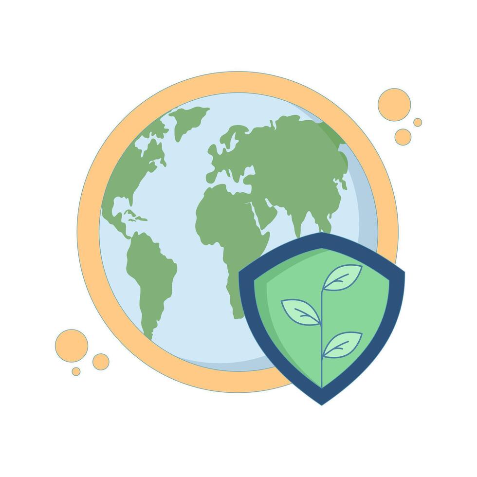 Earth planet protection concept. Earth Globe with Shield. Protect Ecology and nature. Care for the earth, environmental protection sign. Design elements for banners, posters, web, infographics. vector