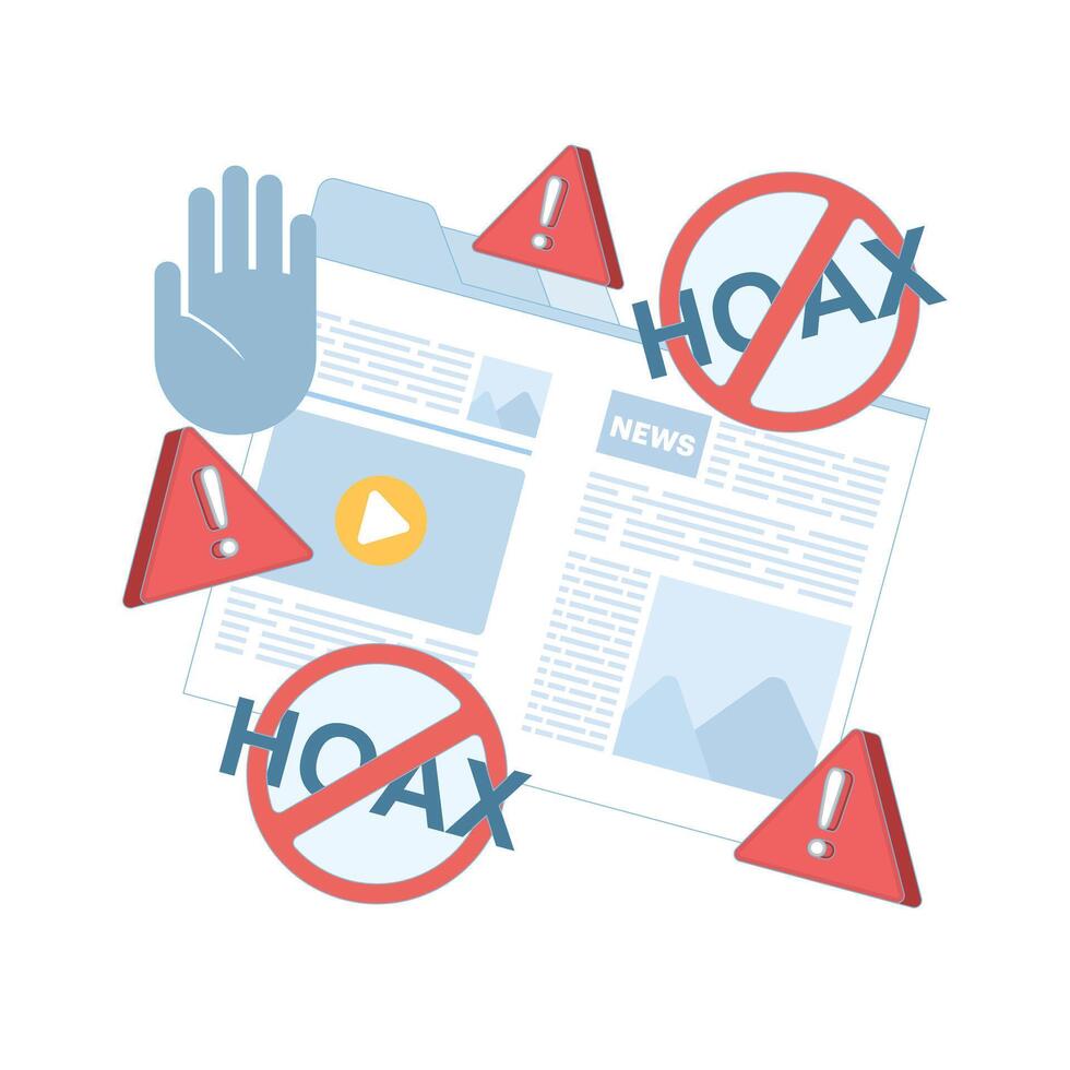 fake news concept, fake information in online news, stop the spread of fake news. Junk news content, Disinformation in newspapers. Stop misinformation on the internet and media. illustration vector