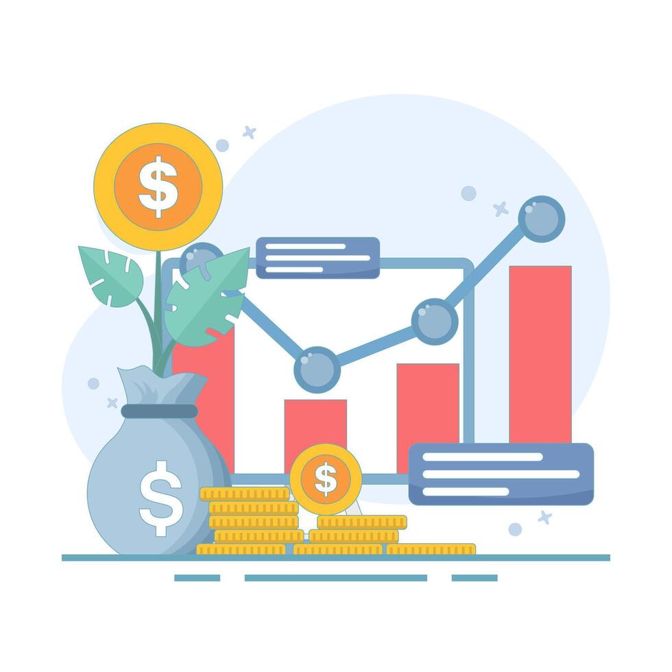 growing economic and financial concept. Increasing income, increasing business income or profit, increasing investment income, investment profit, income and bonus. flat illustration. vector