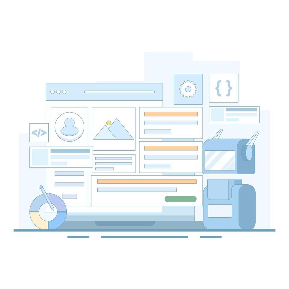 illustration of artificial intelligence building a website without code, website design and web development with artificial intelligence technology, AI website builder. design illustration. vector