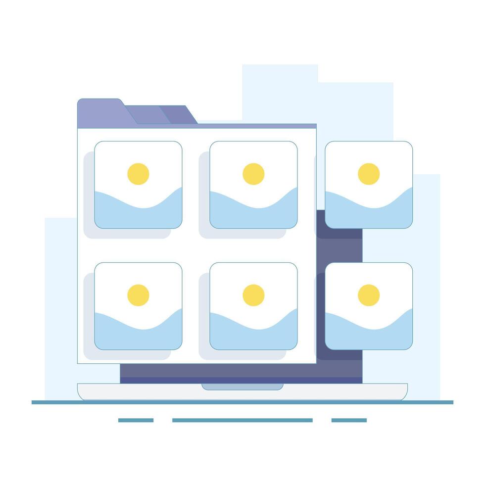 Photo Album and digital gallery concept on device. Photo gallery, photo on Display photo image files and image storage. Photo gallery image on monitor. Photography image files. flat design. vector