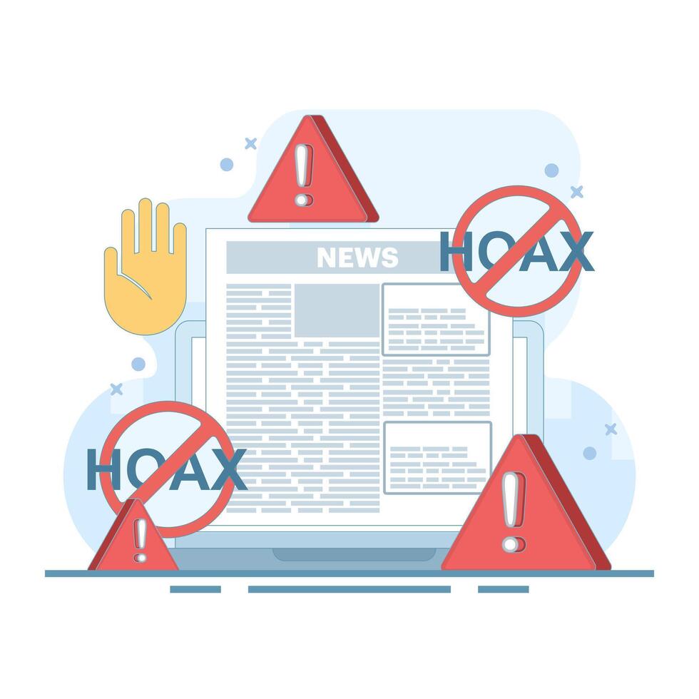fake news concept, fake information in online news, stop the spread of fake news. Junk news content, Disinformation in newspapers. Stop misinformation on the internet and media. flat cartoon vector