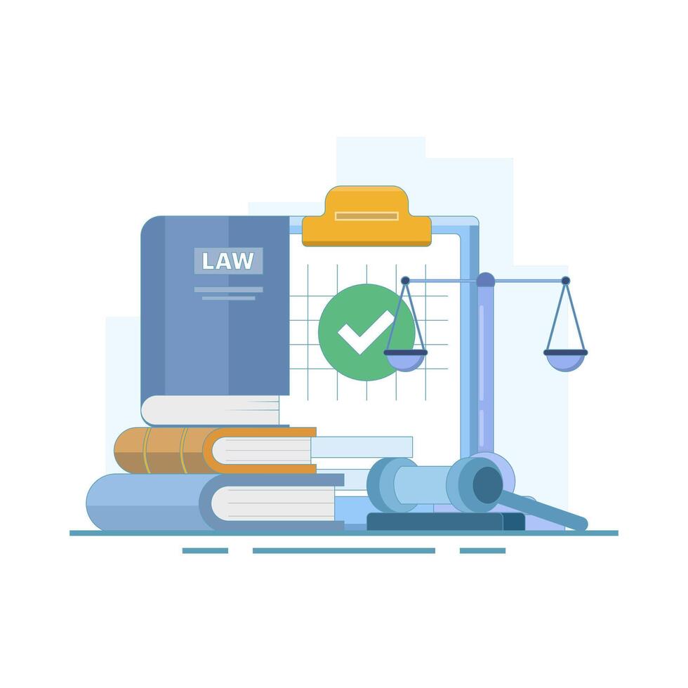 Concept of legal advice, contract assistance, audit, consulting. Concept of law and justice, Lawyer services, Notary, Legal consulting in business and finance. Flat cartoon design. vector
