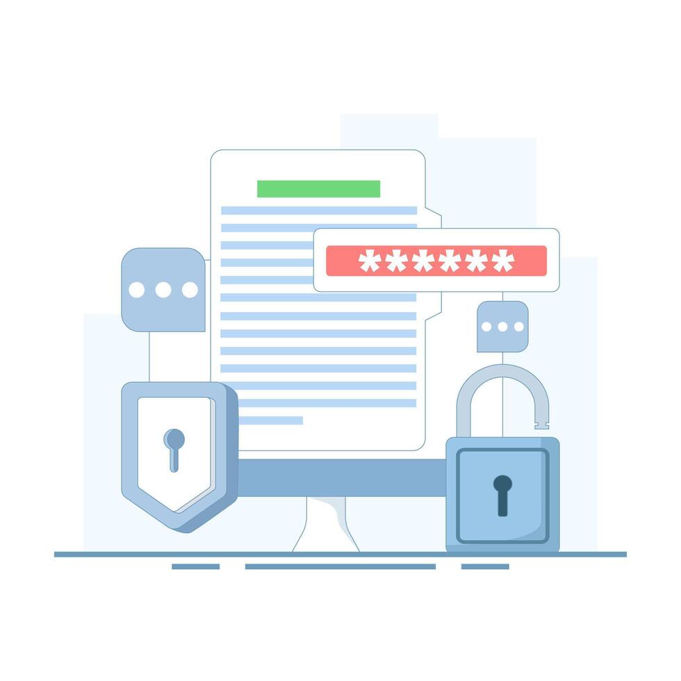 data protection concept, Documents are protected by password encryption technology, personal and business document security with password verification and encryption technology. vector