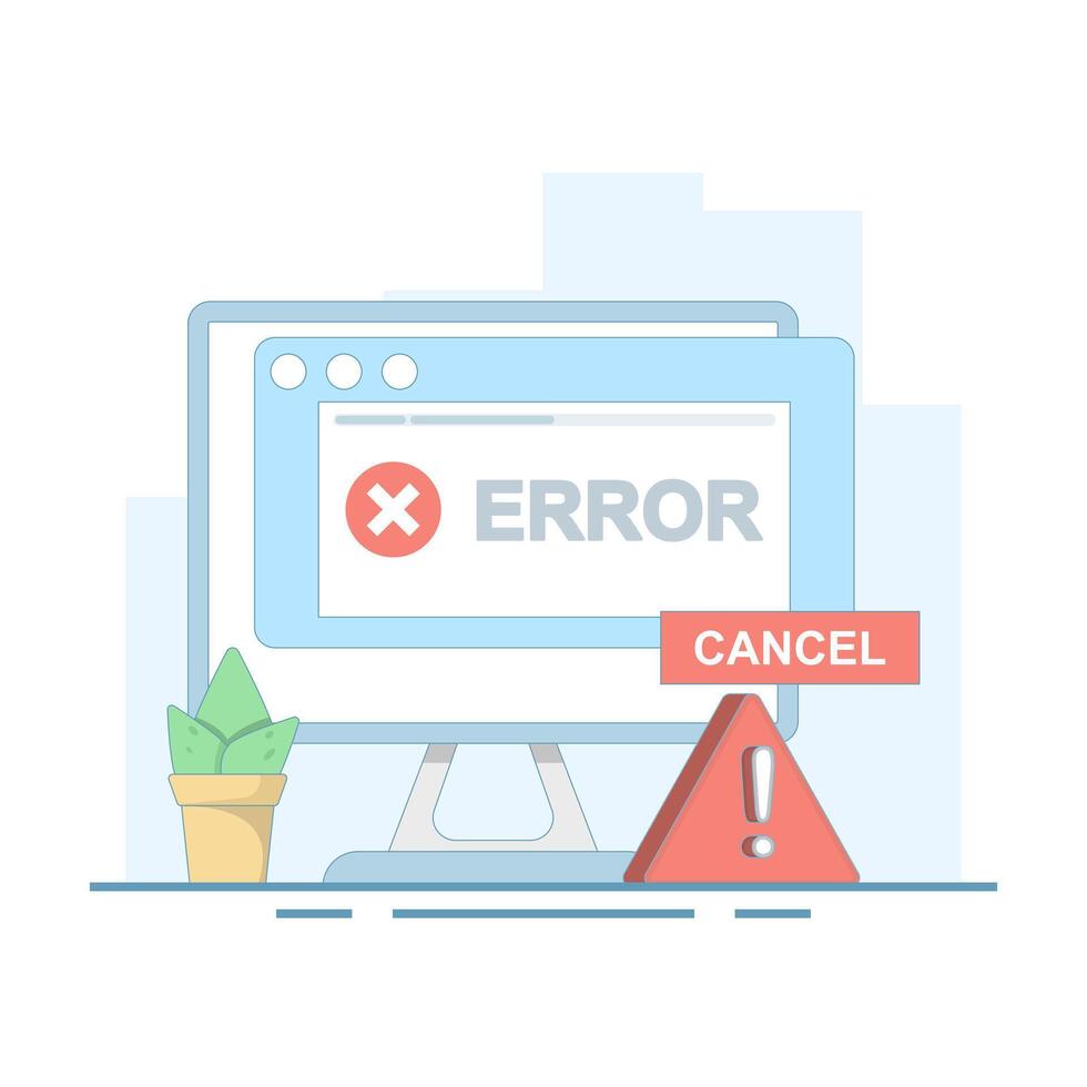 system error suppression concept. operating system error and warning notification, error message. operating system error, windows operating system error warning. flat cartoon illustration. vector