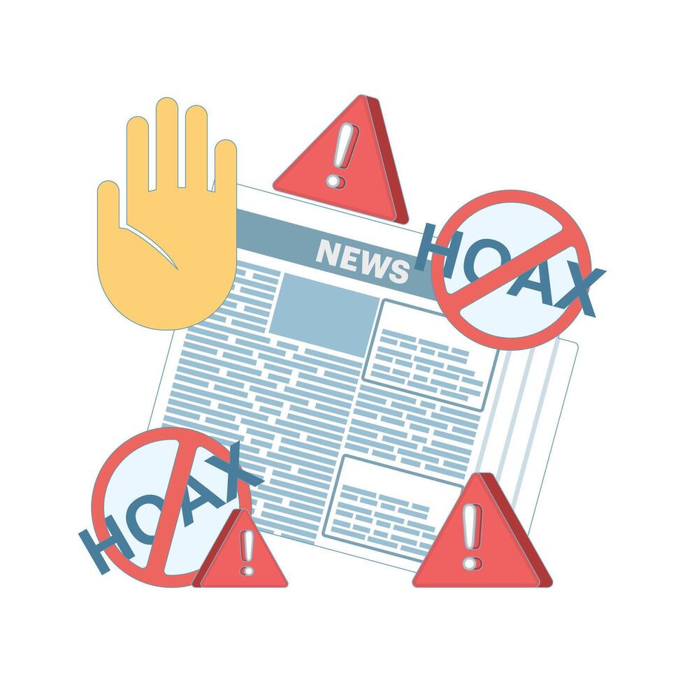 fake news concept, fake information in online news, stop the spread of fake news. Junk news content, Disinformation in newspapers. Stop misinformation on the internet and media. flat style. vector