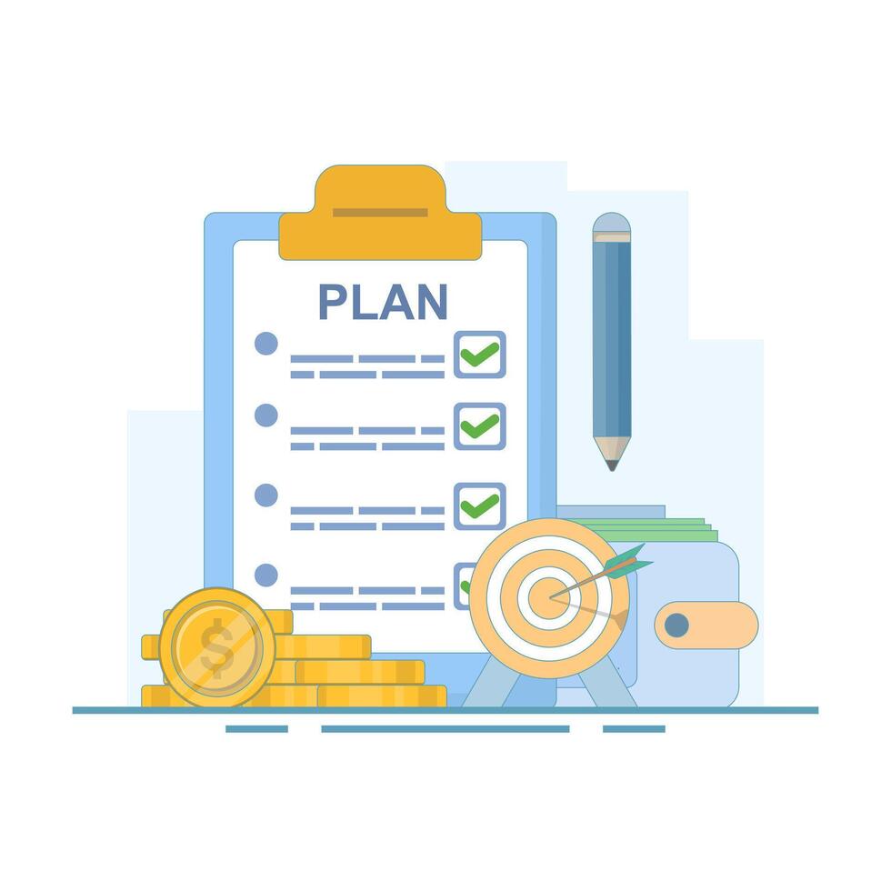 Goal Setting Concept. preparing for success to achieve targets, Setting financial targets with structured planning. setting goals, objectives, business goals and objectives, flat design. vector