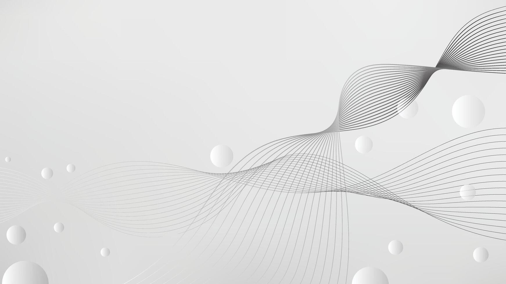 Elegant Grey Monochrome Abstract Wave Lines and Floating Spheres Minimalist Background vector