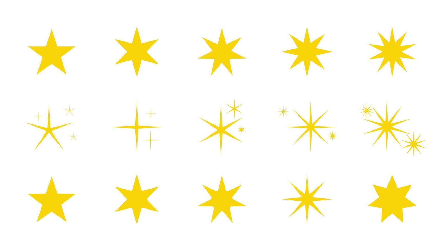 Sparkling Yellow Star Icon Pack in Flat Style on White Background vector