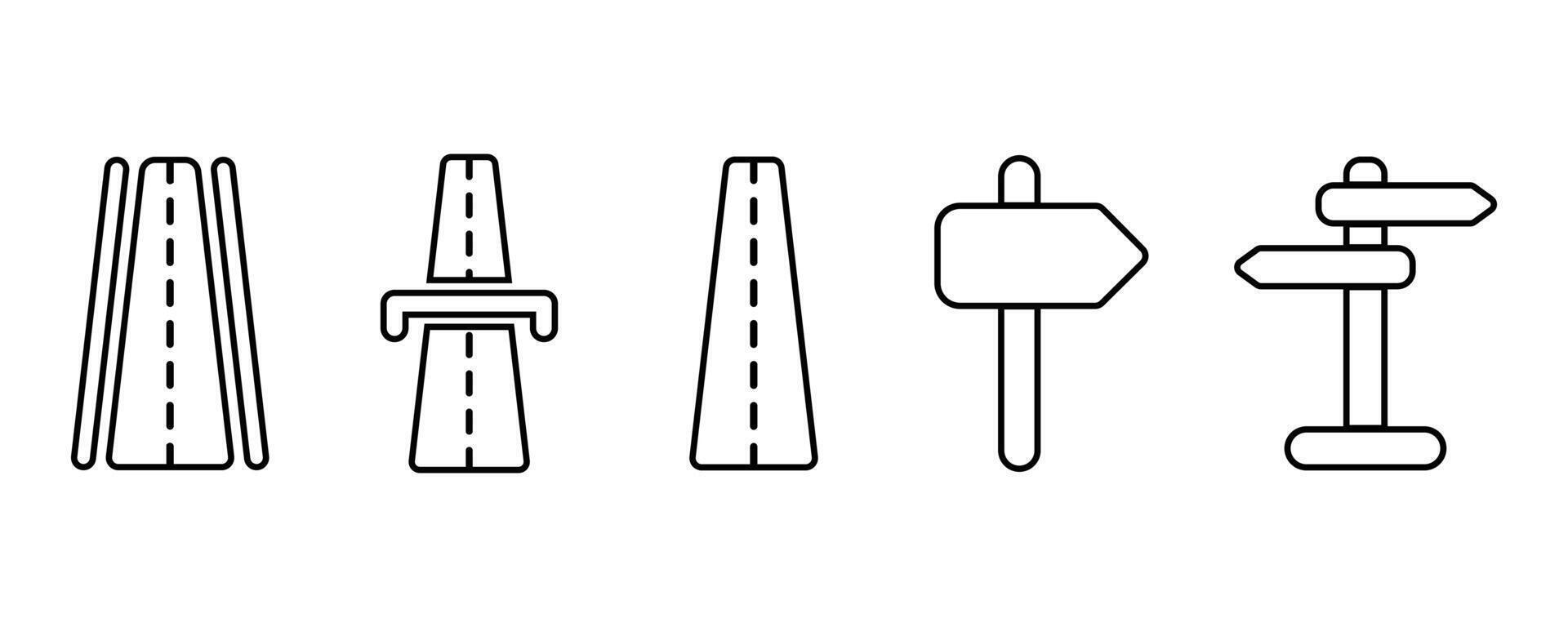 road and highway outline icon set. Containing street, highway signpost, directions. illustration. vector