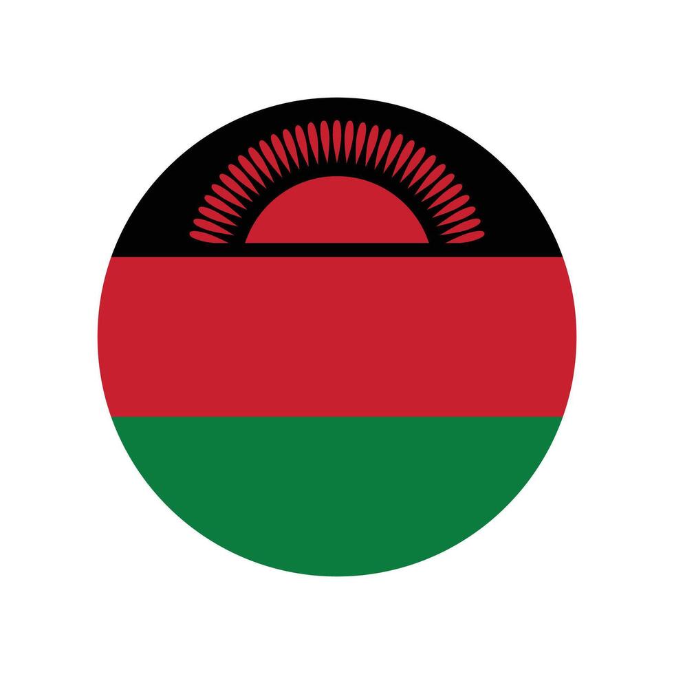The flag of Malawi. Malawi circle flag. The official national flag of the Malawi. Correct proportions and colors. illustration. vector