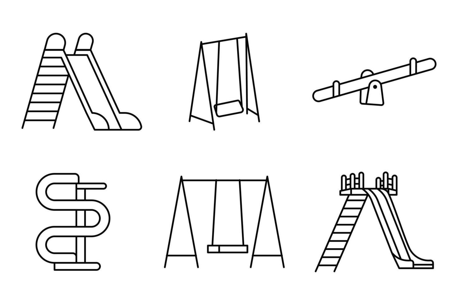 set of kids playground elements icon. Slide, swing, sandbox, carousel and more. vector