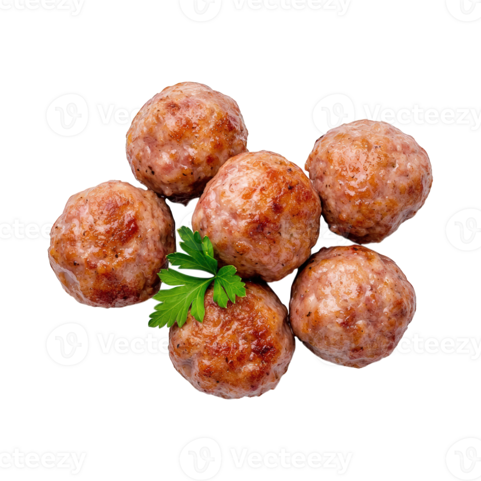 Golden brown perfectly cooked meatball isolated on white plate png