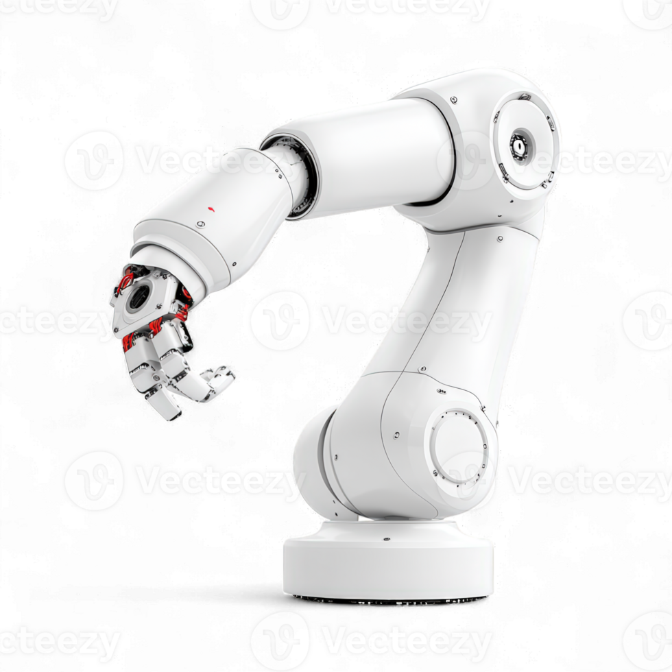Hyper-realistic industrial robot illustration in factory setting png