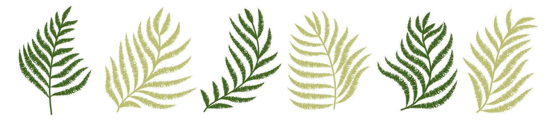 Set of ink drawn tropical leaves.Textured nature leaves collection vector