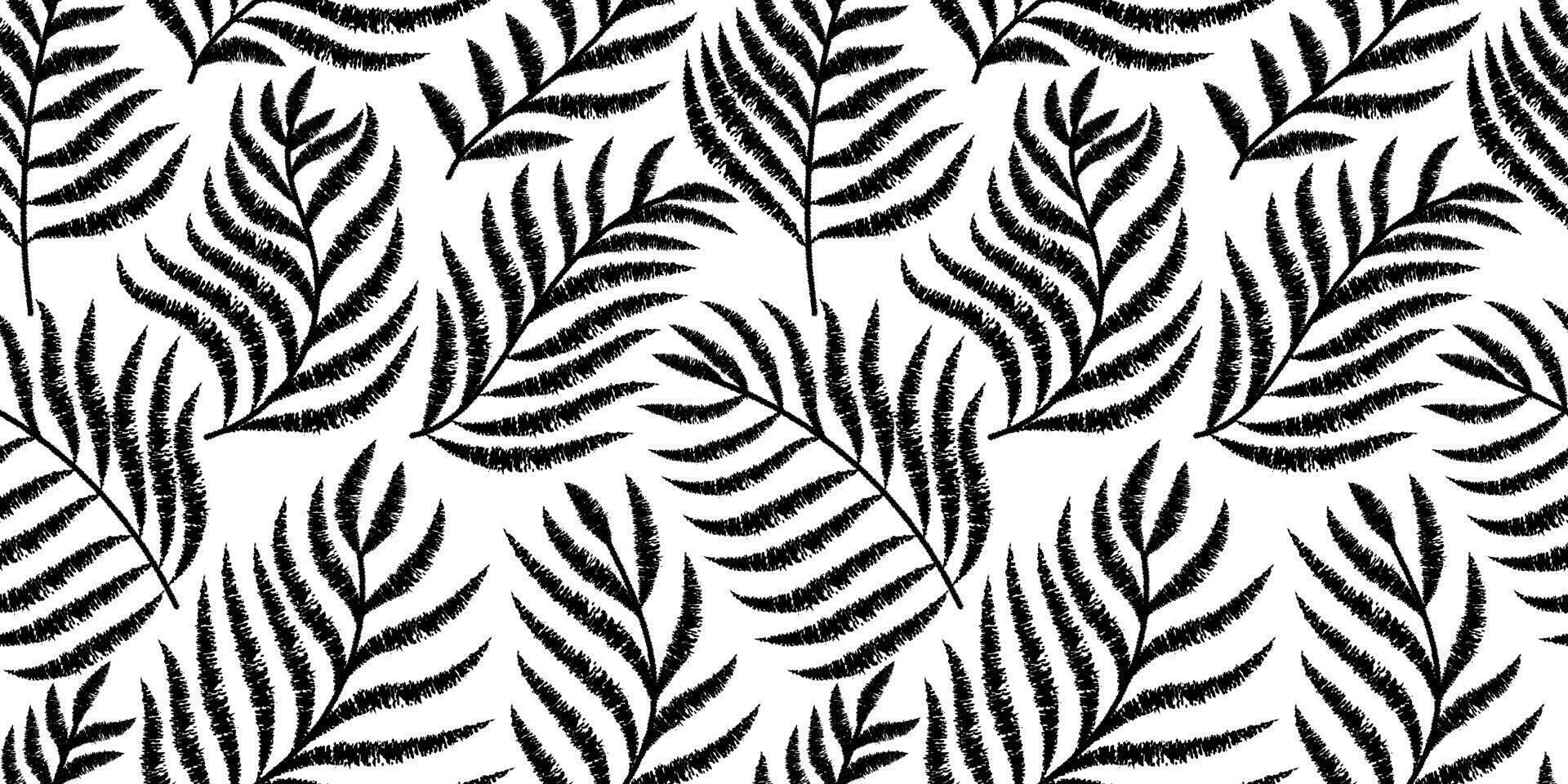 Seamless pattern with ink drawn tropical leaves. Black and white nature leaves print design Modern Art design, great for textile, fabric, wallpaper, wrapping, scrapbook and packaging vector