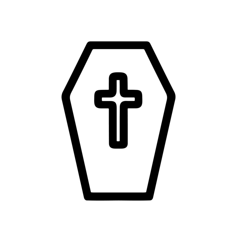 Simple Outline Death Coffin Symbol with Cross Religious Icon vector