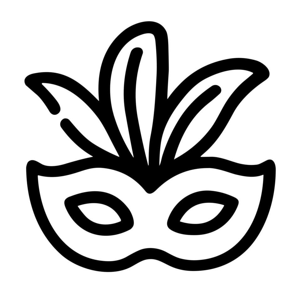Simple Line Art Masquerade Mask with Feathers Icon Design Element vector