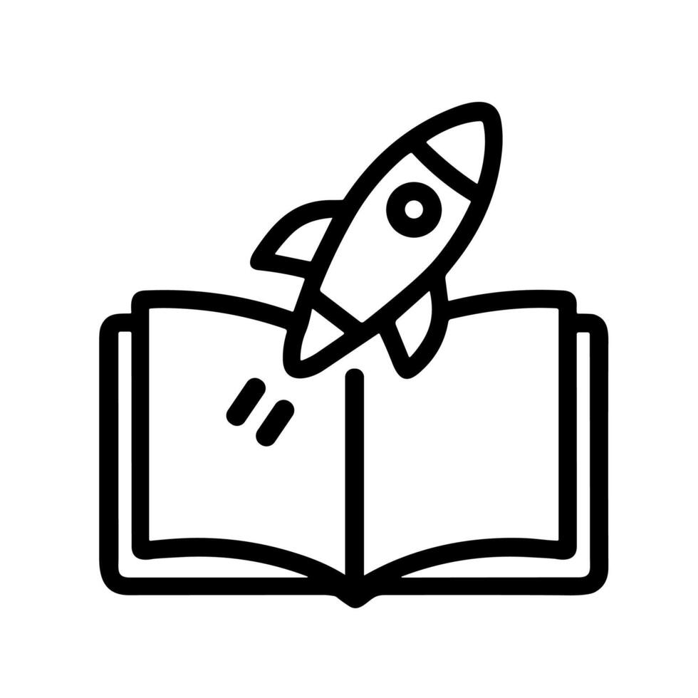 Line Art Book Rocket Launching Creative Concept for Learning Icon vector