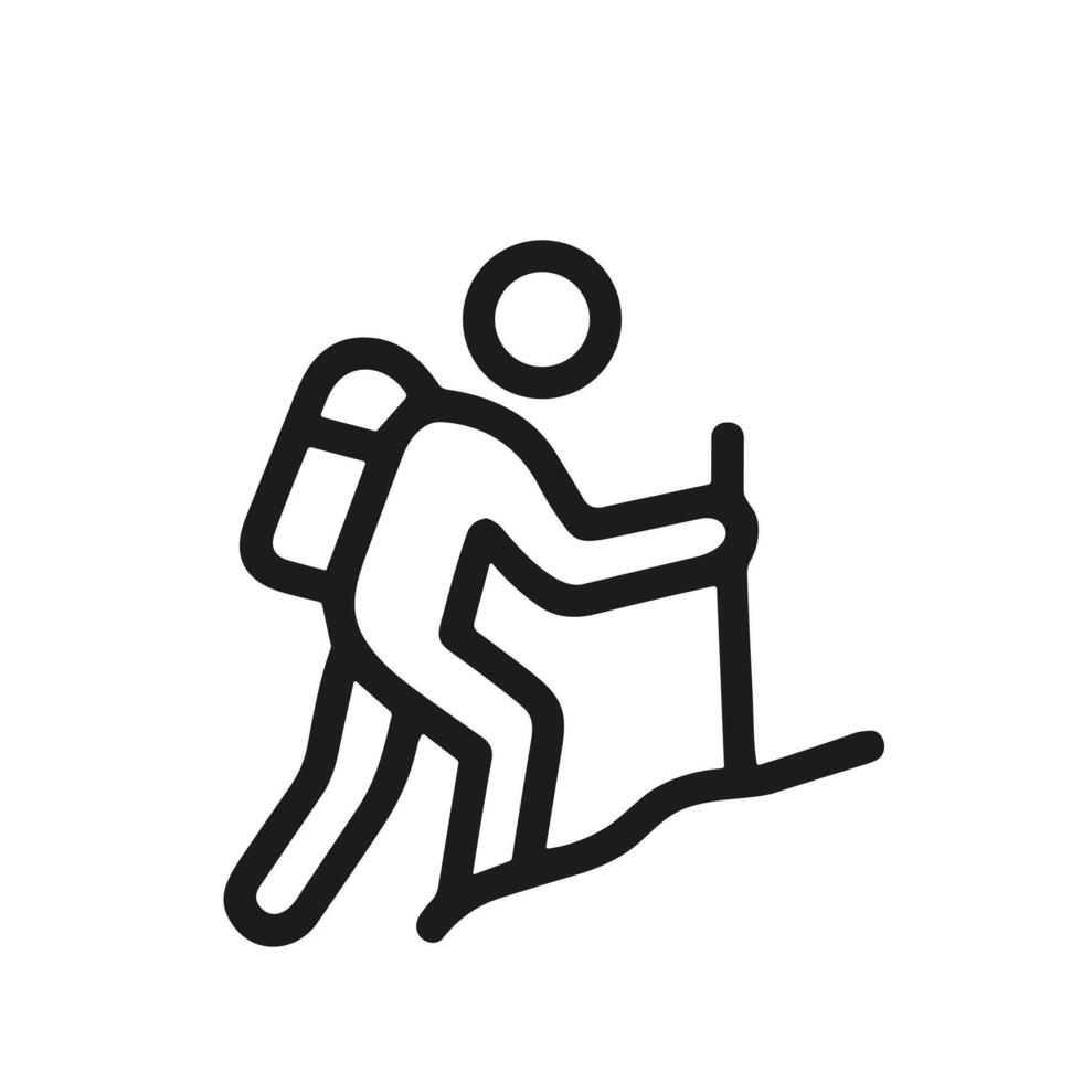 Simple Lineart Hiker with Backpack Climbing Mountain Icon Illustration vector