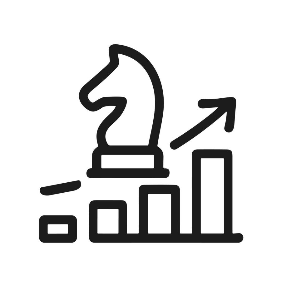 Line Art Chess Knight on Bar Chart Growing Upward Icon vector
