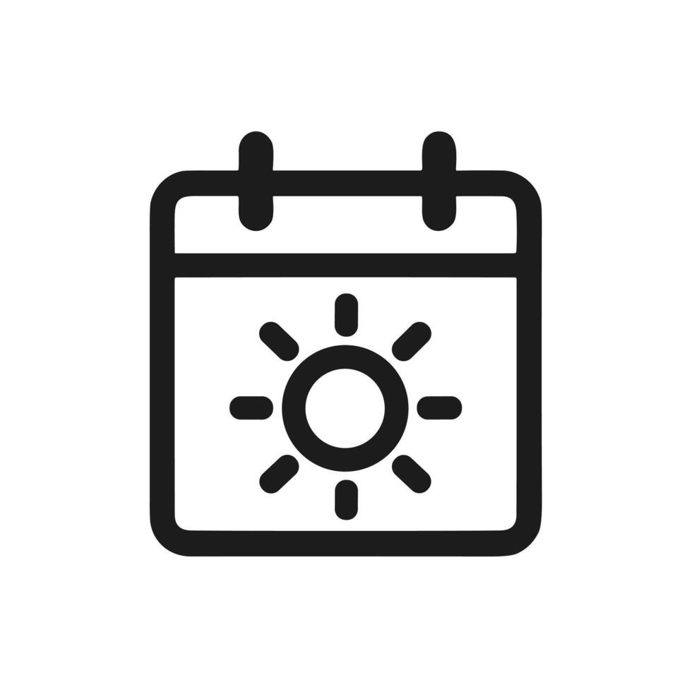 Minimalist Outline Calendar with Sun Icon Representing Summer Holiday Date vector