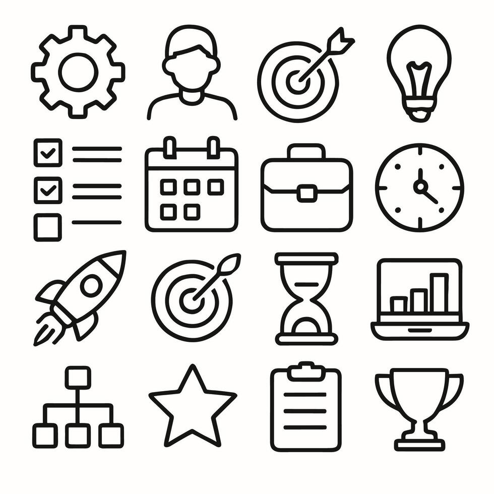 Simple Outline Business and Management Icon Set Minimalist Style vector