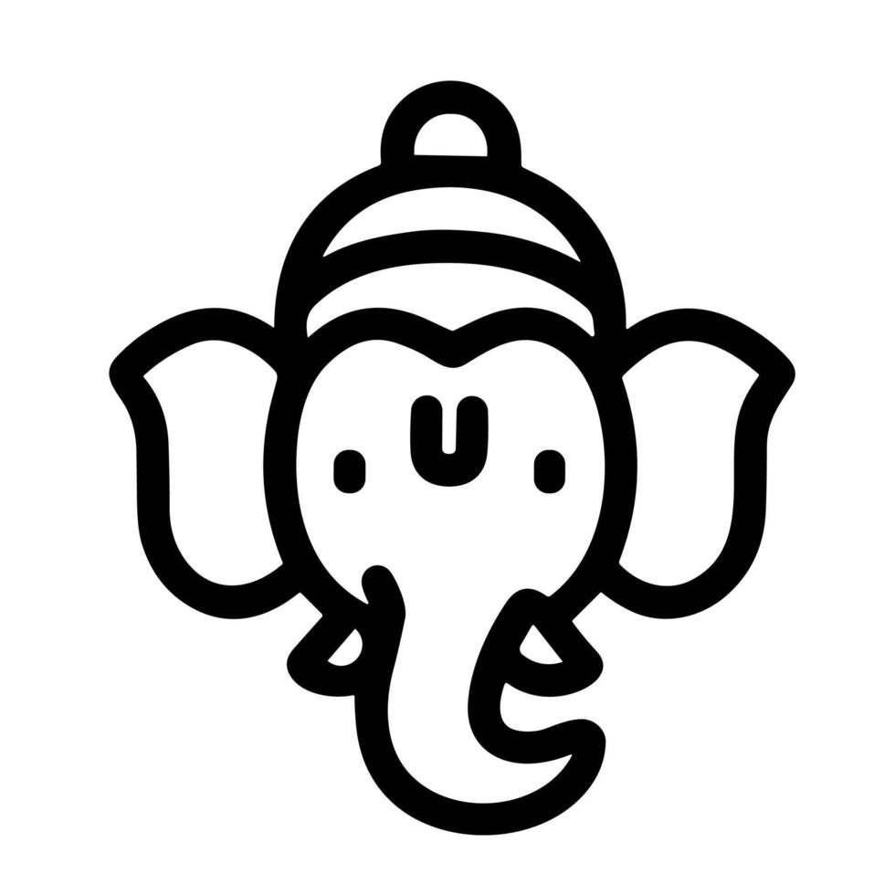 Minimalist Outline Cute Elephant Head God Ganesha Hinduism Icon Illustration vector