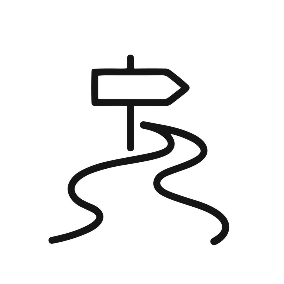 Minimalist Outline Route Signpost Road Trip Direction Line Art Icon vector