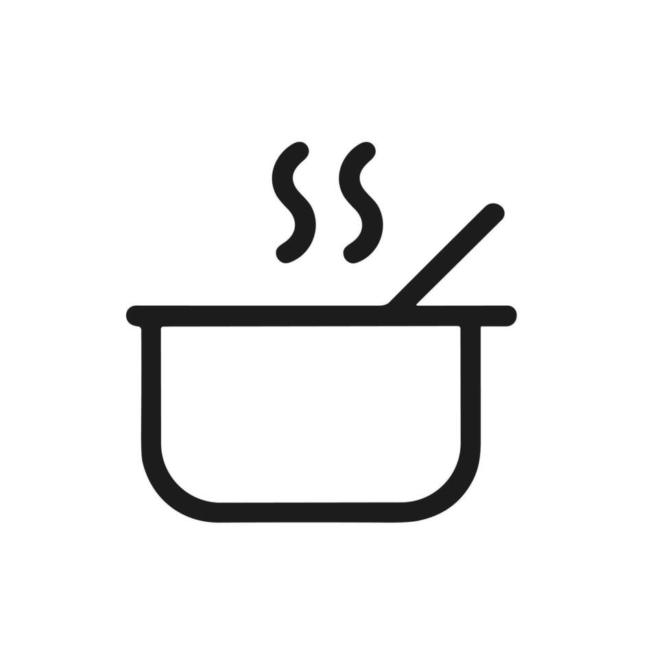 Simple Line Drawing Hot Cooking Pot with Steam Icon Illustration vector