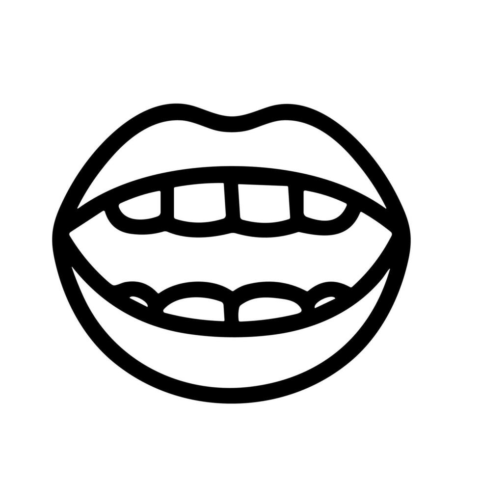 Simple Line Drawing Mouth Open with Teeth and Lips Illustration vector