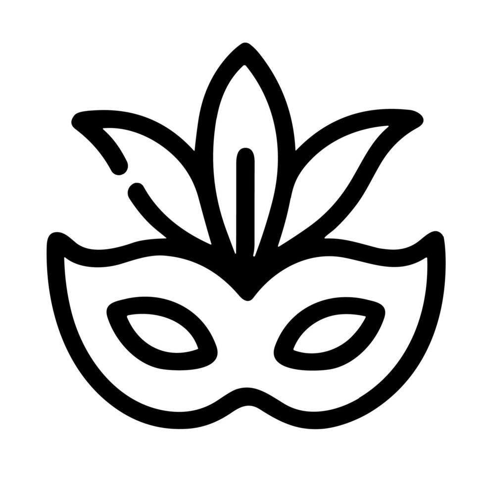 Simple Outline Masquerade Mask with Feather Design Carnival Celebration Icon vector