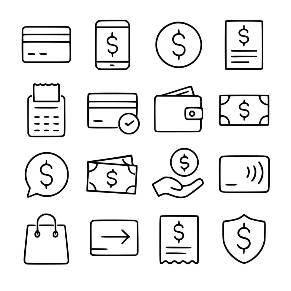Minimalist Line Art Finance and Payment Method Icons Illustration Set vector
